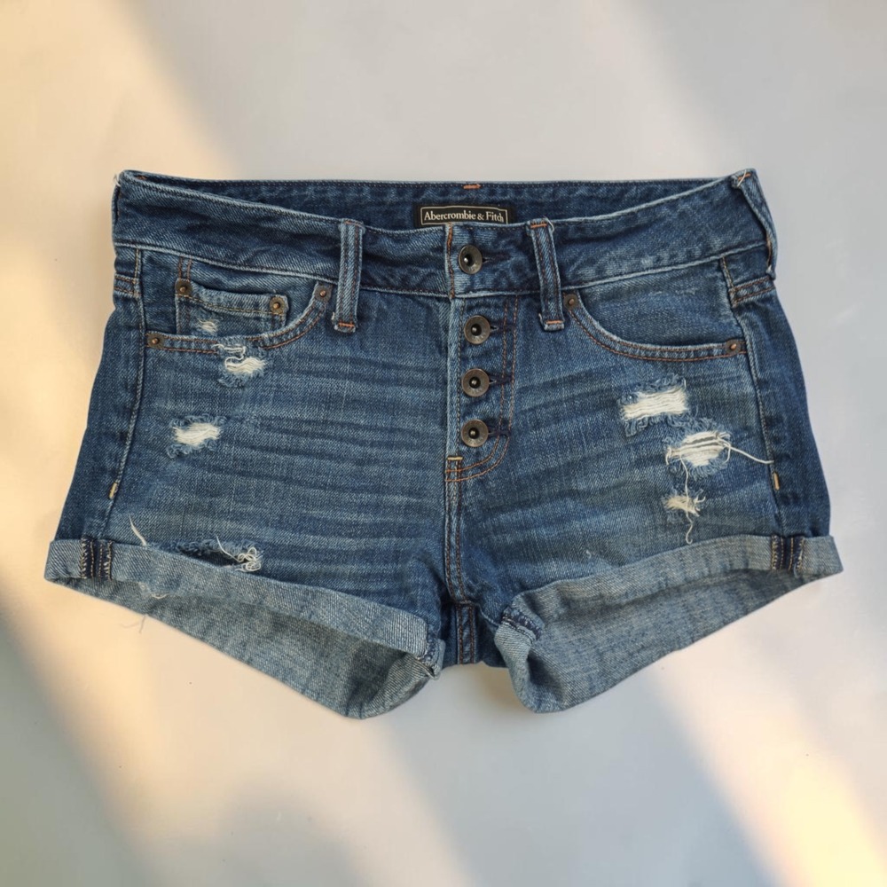 Abercrombie & Fitch Distressed Denim Shorts Low Rise Exposed Button Fly 24